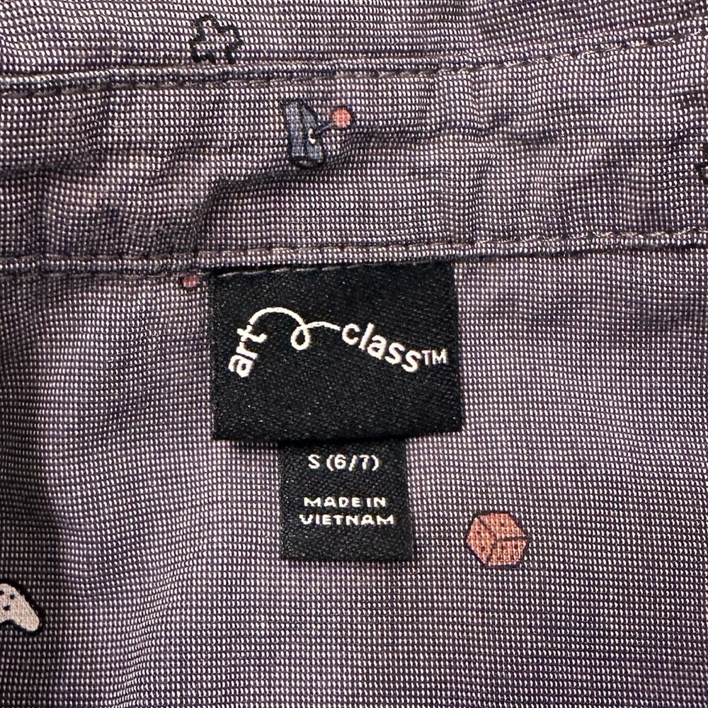 Art Class Button Up Shirt Boys Gray Video Games Short Sleeve, size S 6/7 - Picture 2 of 5